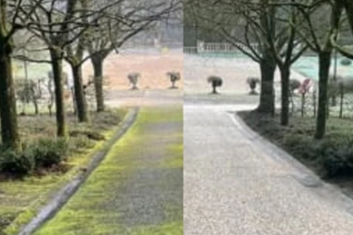 Allée gravillon avant et après nettoyage