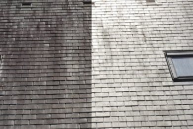 Toiture en ardoise avant et après nettoyage